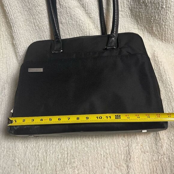 Victorinox Swiss Black Canvas &leather laptop Bag Briefcase silver tone hardware - Picture 11 of 16